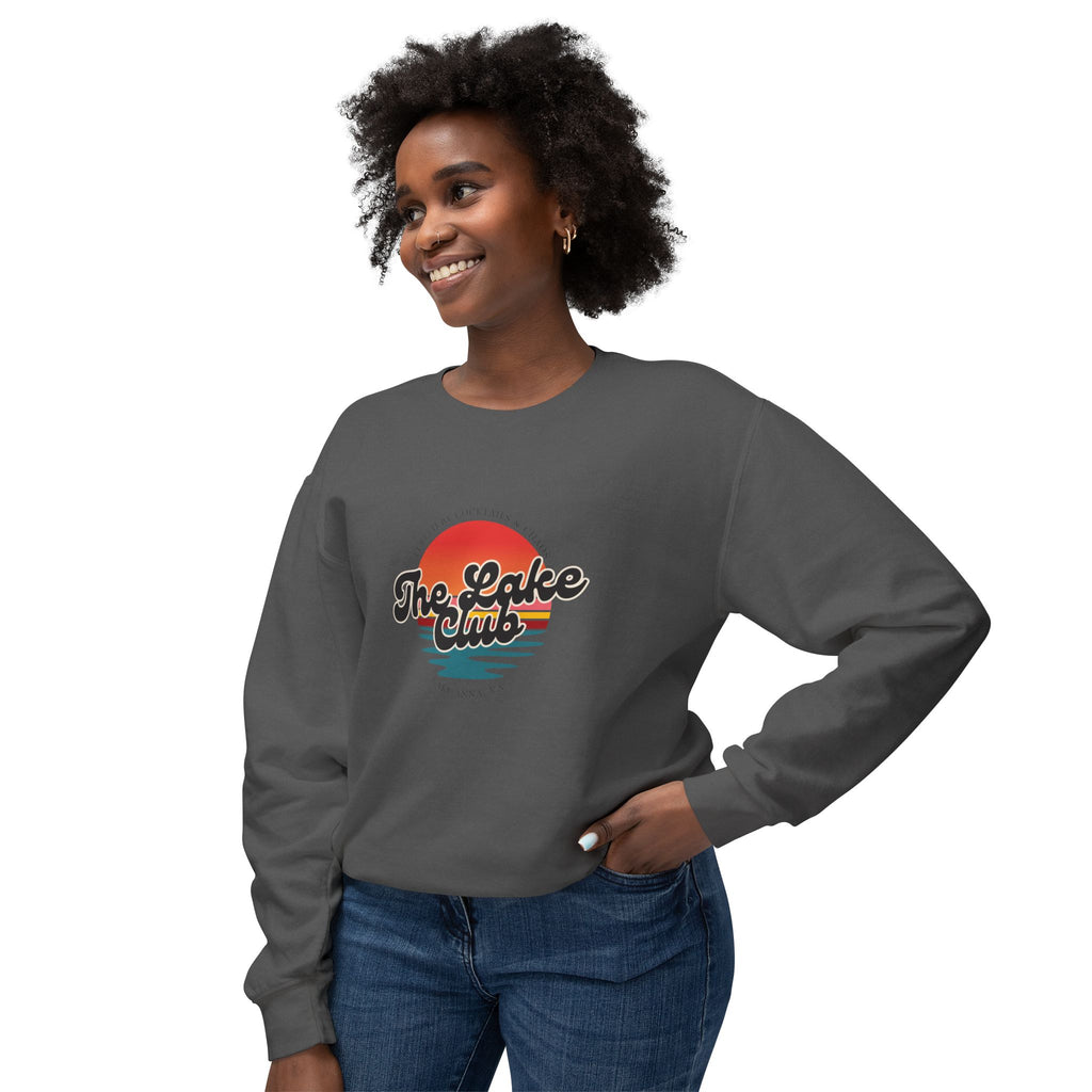 Crewneck Sweatshirt — "The Lake Club" Retro Sunset Graphic