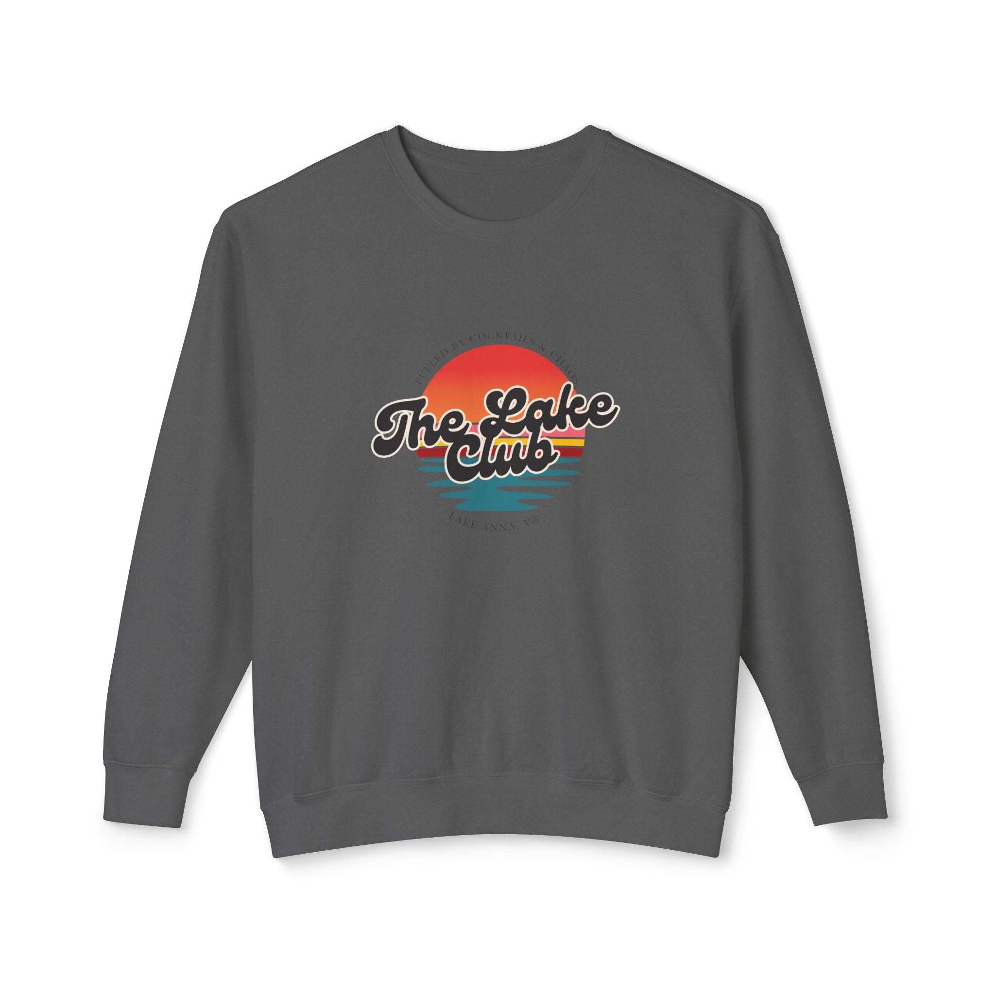 Crewneck Sweatshirt — "The Lake Club" Retro Sunset Graphic
