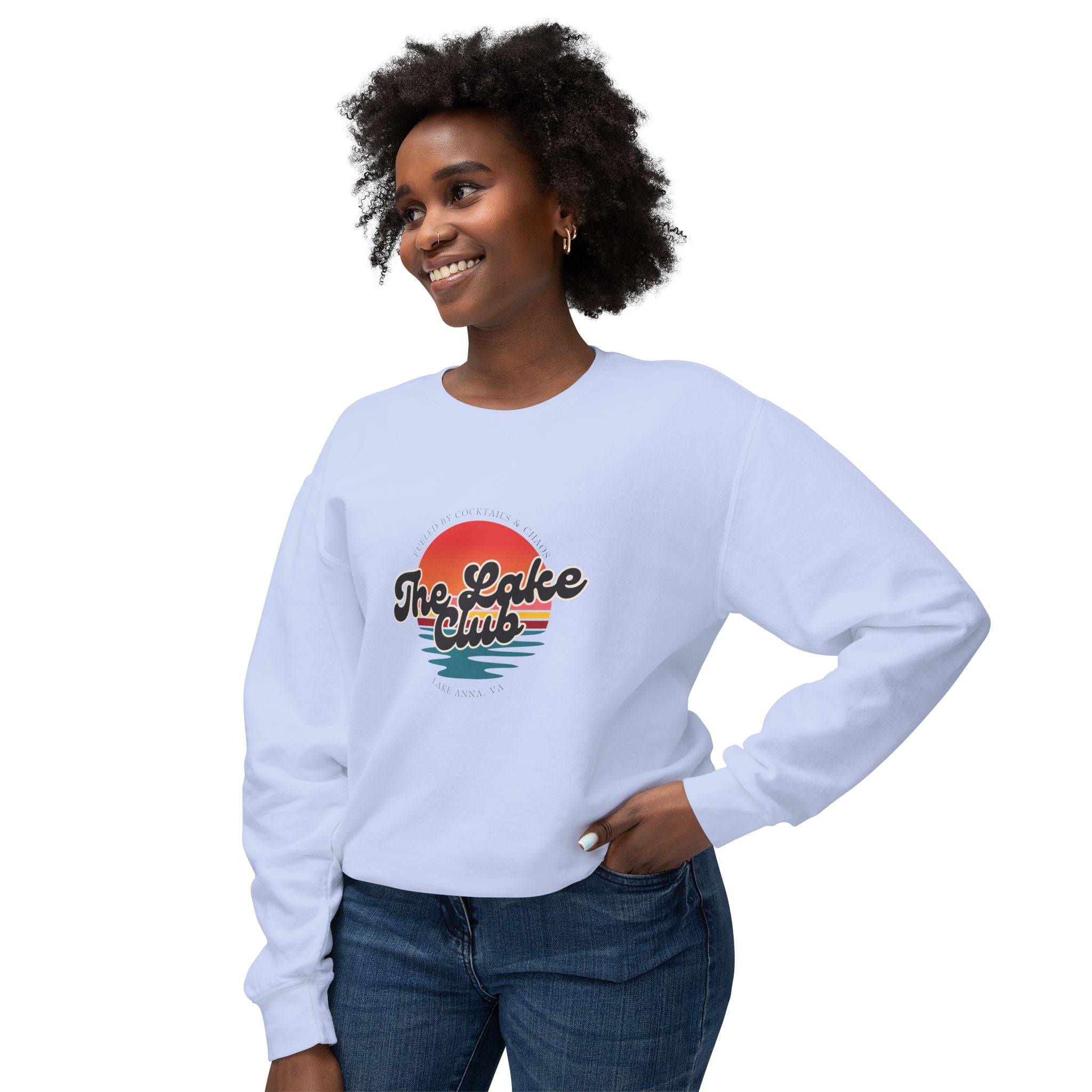 Crewneck Sweatshirt — "The Lake Club" Retro Sunset Graphic