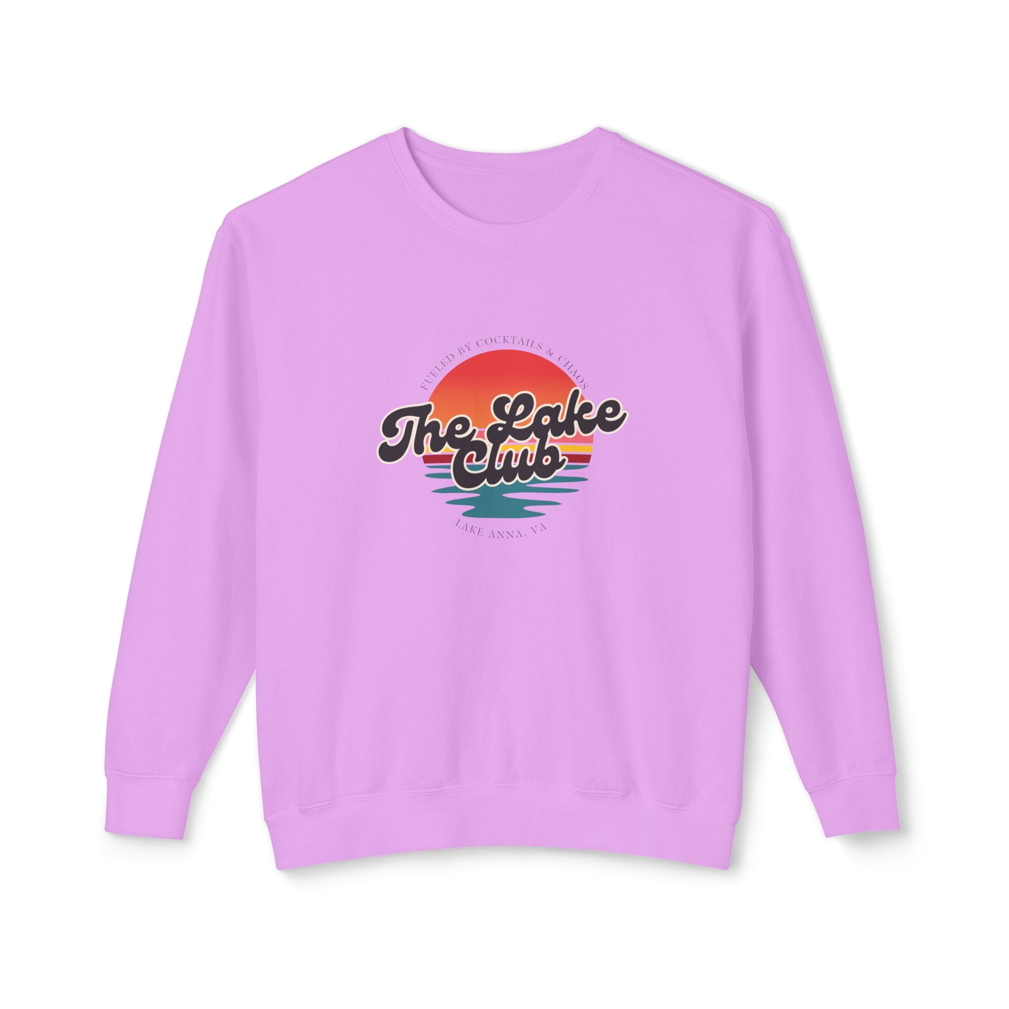 Crewneck Sweatshirt — "The Lake Club" Retro Sunset Graphic