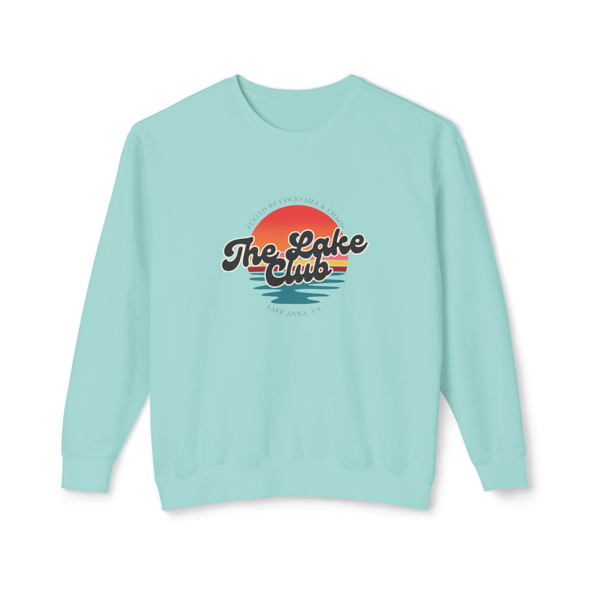 Crewneck Sweatshirt — "The Lake Club" Retro Sunset Graphic