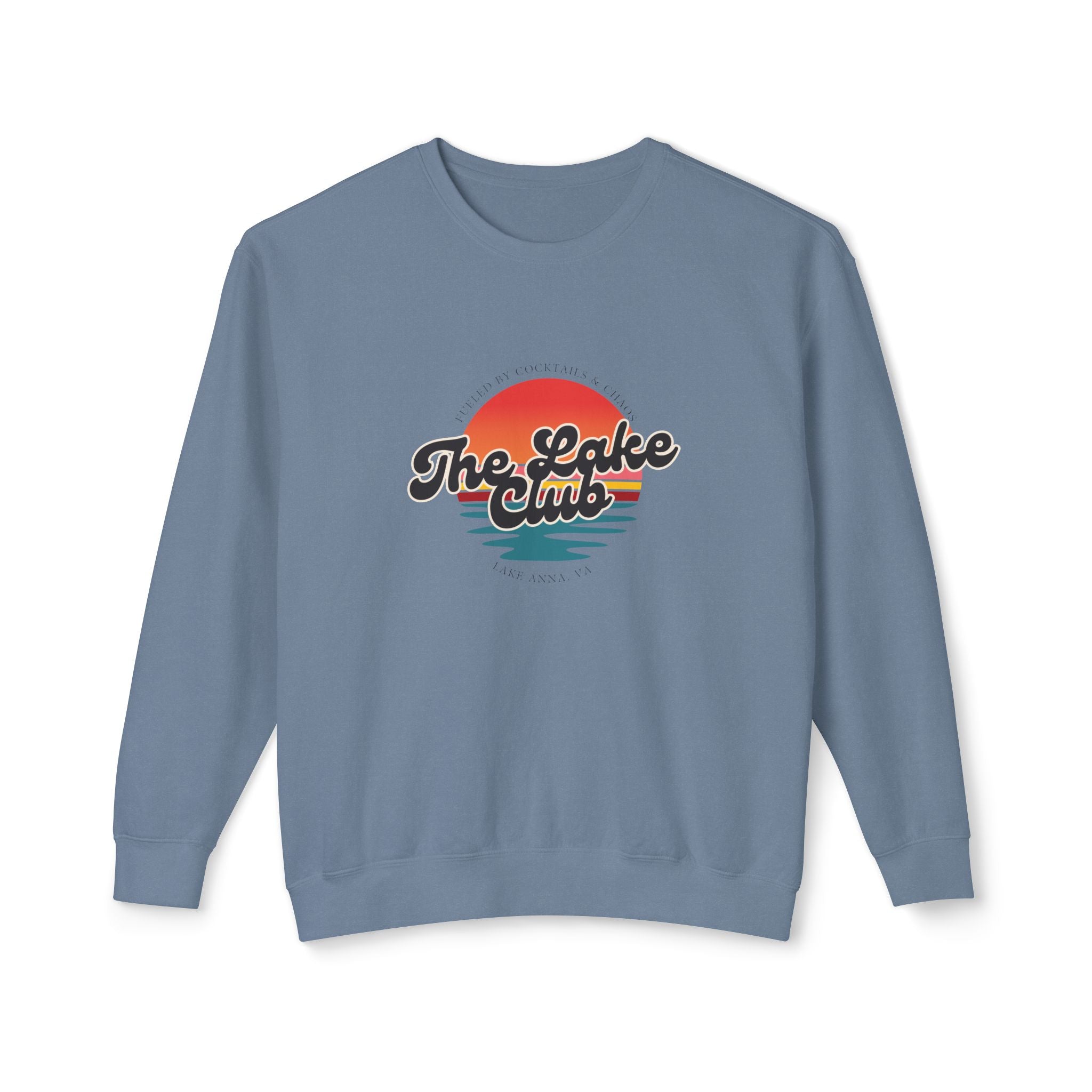 Crewneck Sweatshirt — "The Lake Club" Retro Sunset Graphic