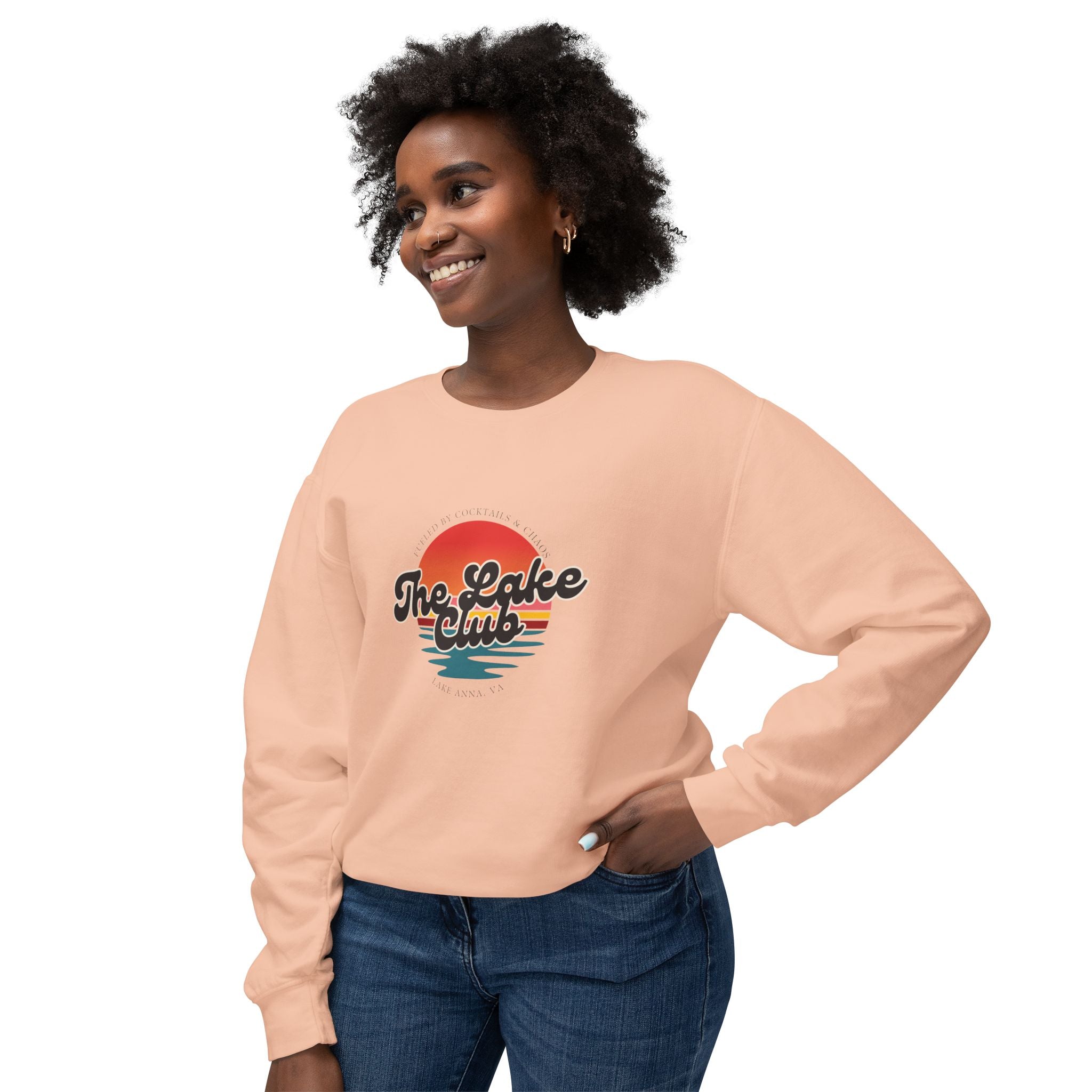 Crewneck Sweatshirt — "The Lake Club" Retro Sunset Graphic