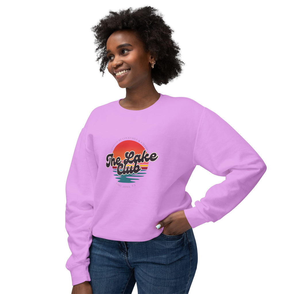 Crewneck Sweatshirt — "The Lake Club" Retro Sunset Graphic