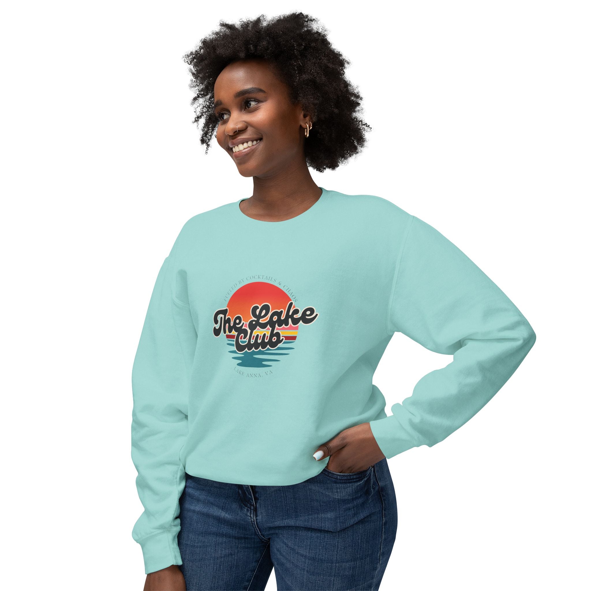 Crewneck Sweatshirt — "The Lake Club" Retro Sunset Graphic