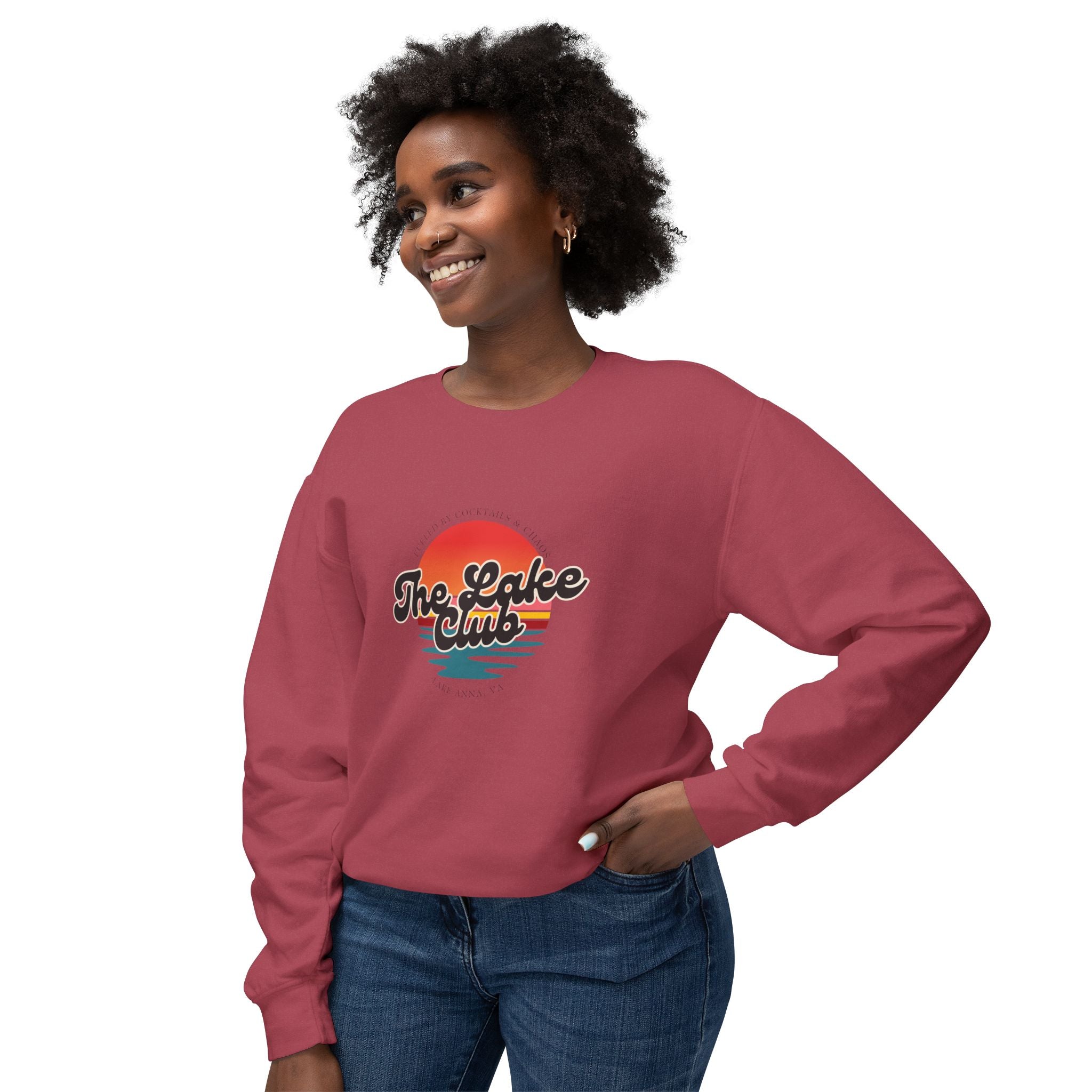 Crewneck Sweatshirt — "The Lake Club" Retro Sunset Graphic