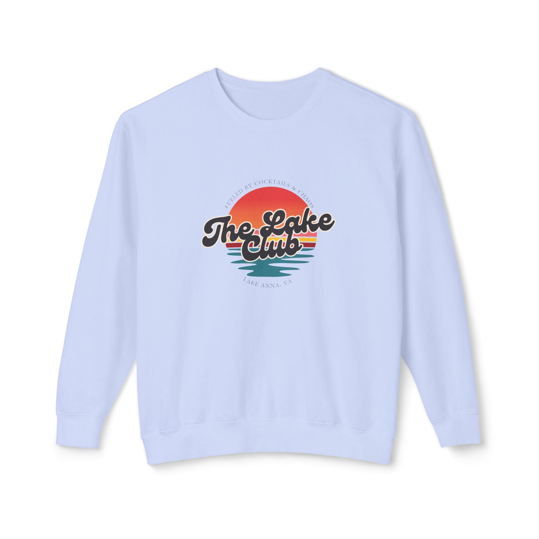 Crewneck Sweatshirt — "The Lake Club" Retro Sunset Graphic