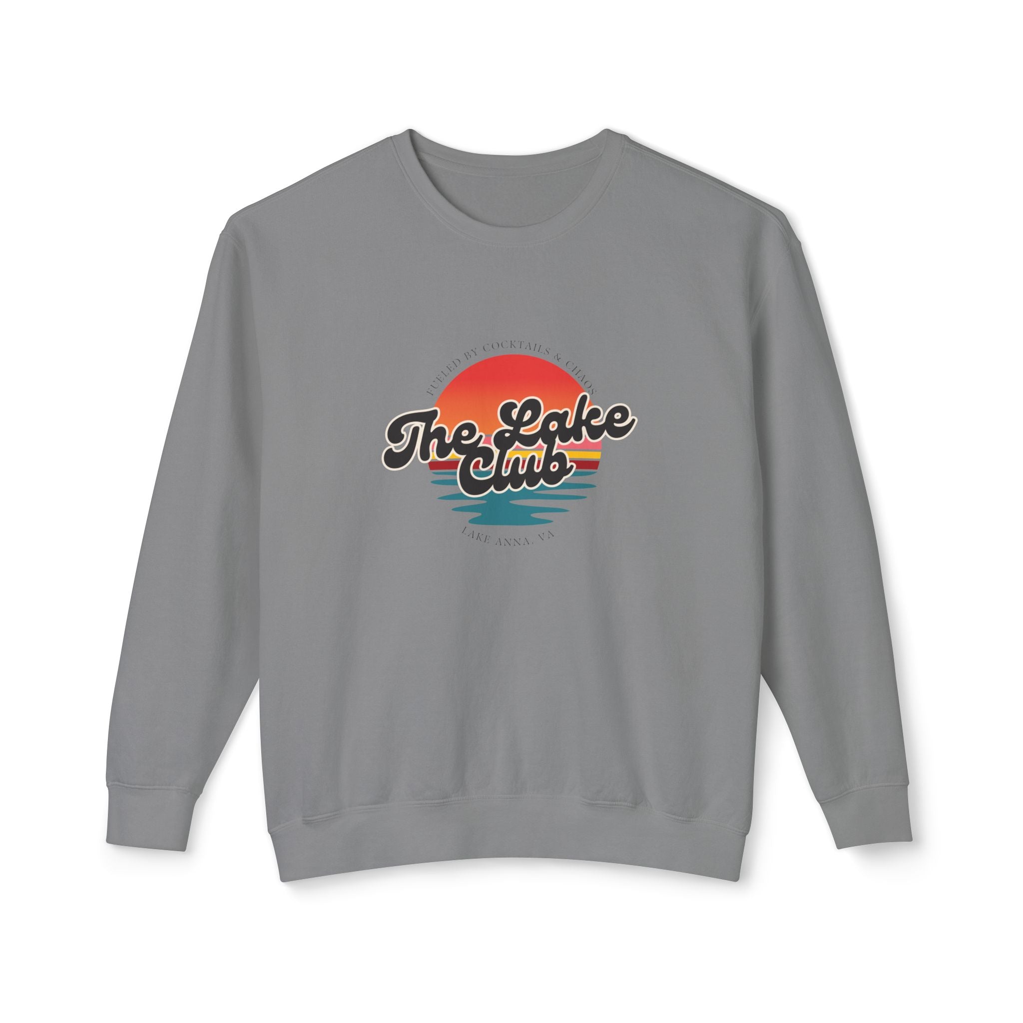 Crewneck Sweatshirt — "The Lake Club" Retro Sunset Graphic