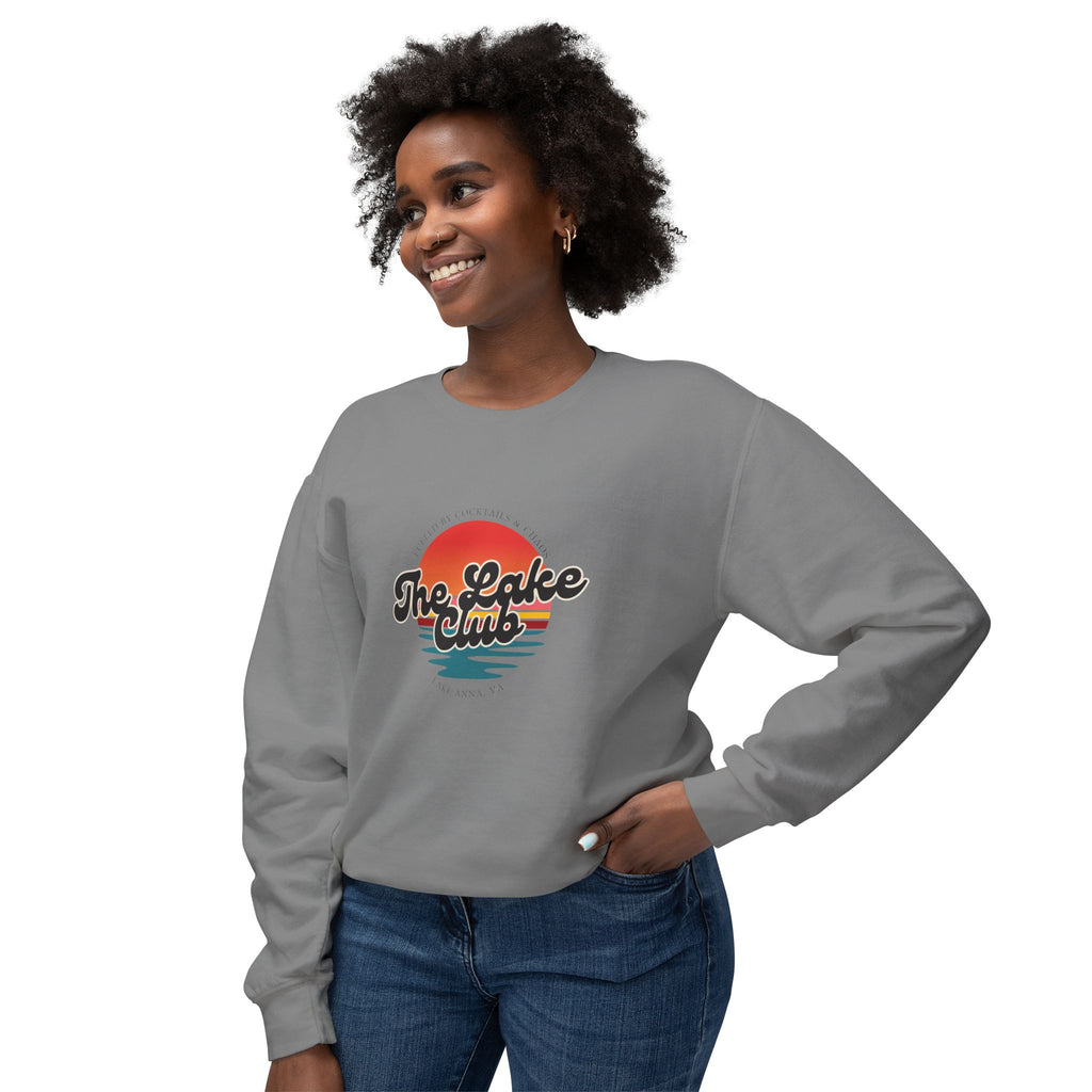 Crewneck Sweatshirt — "The Lake Club" Retro Sunset Graphic